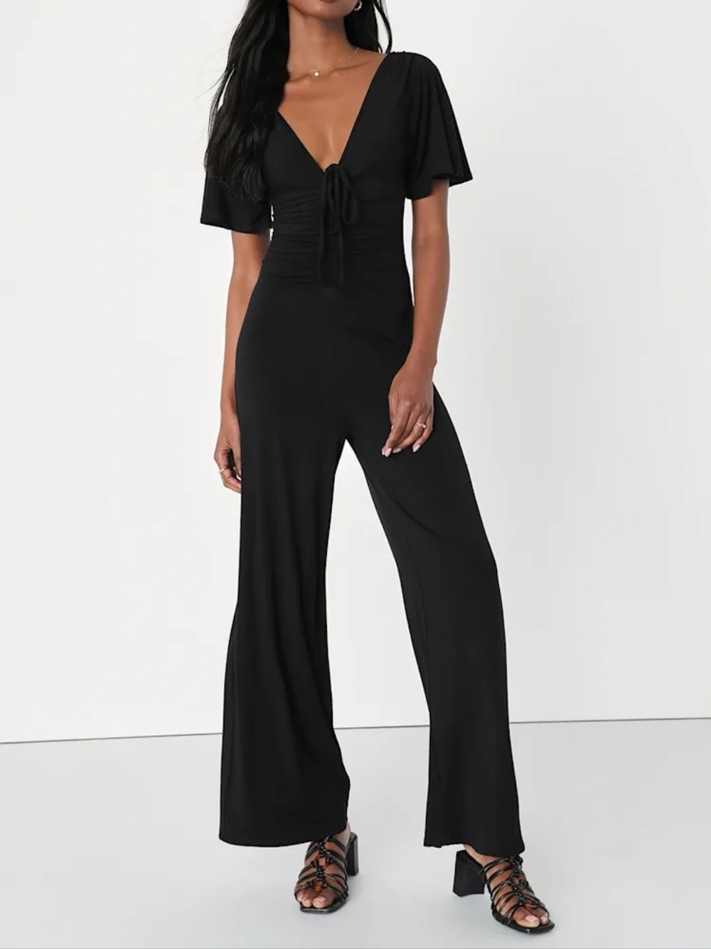 NWT Lulu's Immaculate Vibes Ruched Short Sleeve Wide-leg Jumpsuit Ultra Stretch